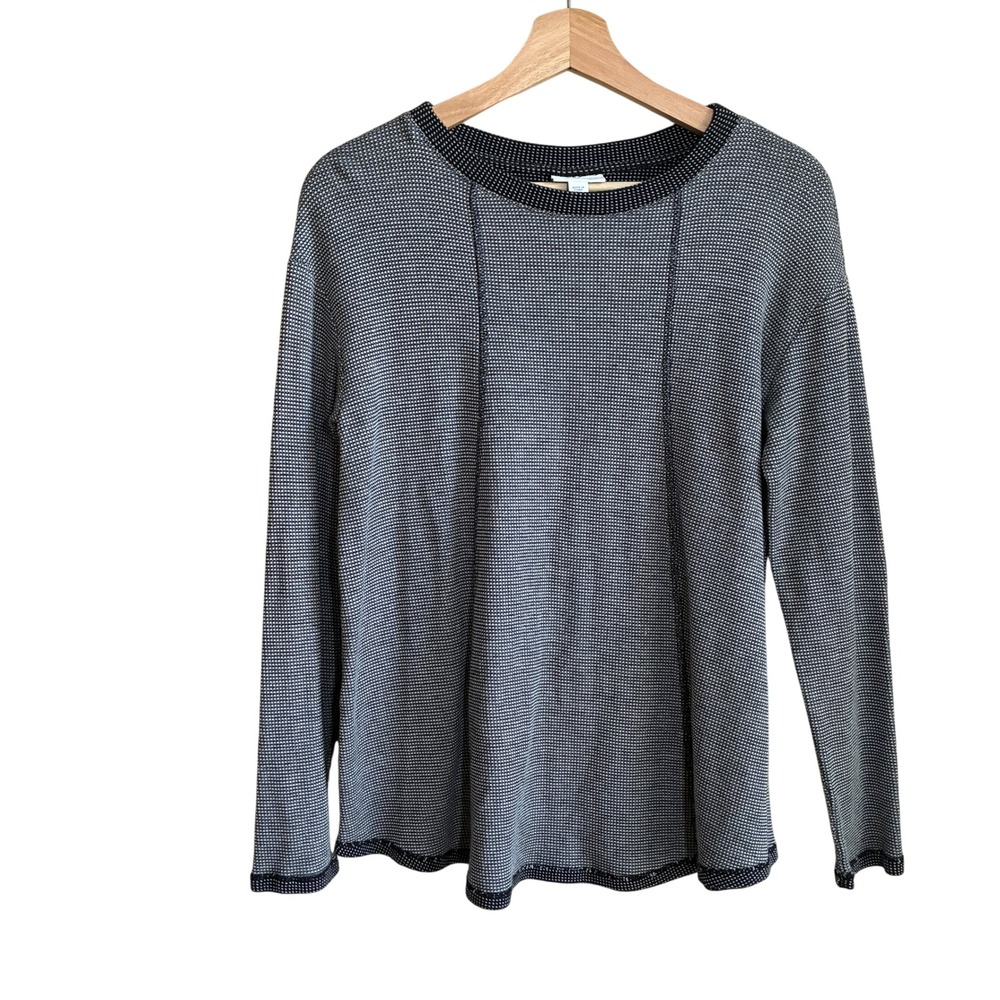 J. Jill Micro Pattern Knit Top M Black White Womens Cotton Modal Seam Detail